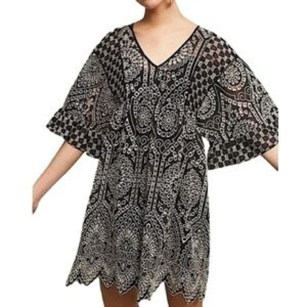 Akemi + Kin Embroidered Scalloped Hem Mini Dress